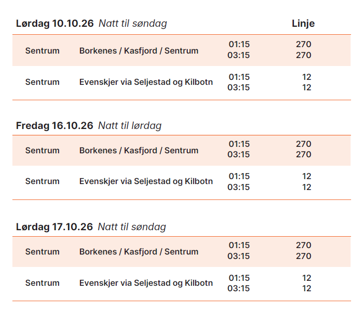 Rutetider nattbuss til Oktoberfestivalen 2026 - Klikk for stort bilde