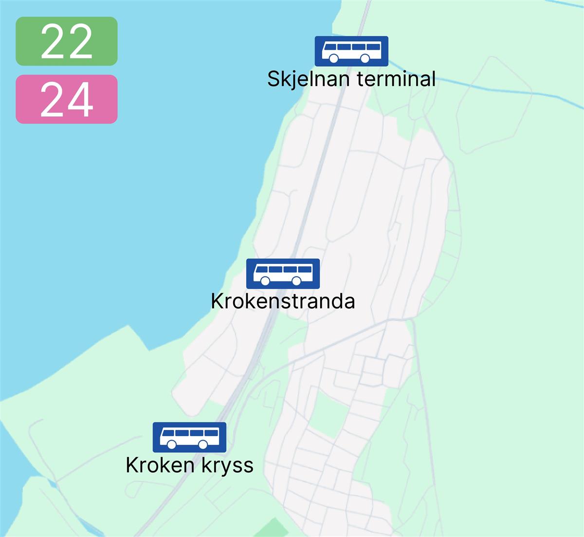 Nye holdeplasser på linje 22 og linje 24. - Klikk for stort bilde