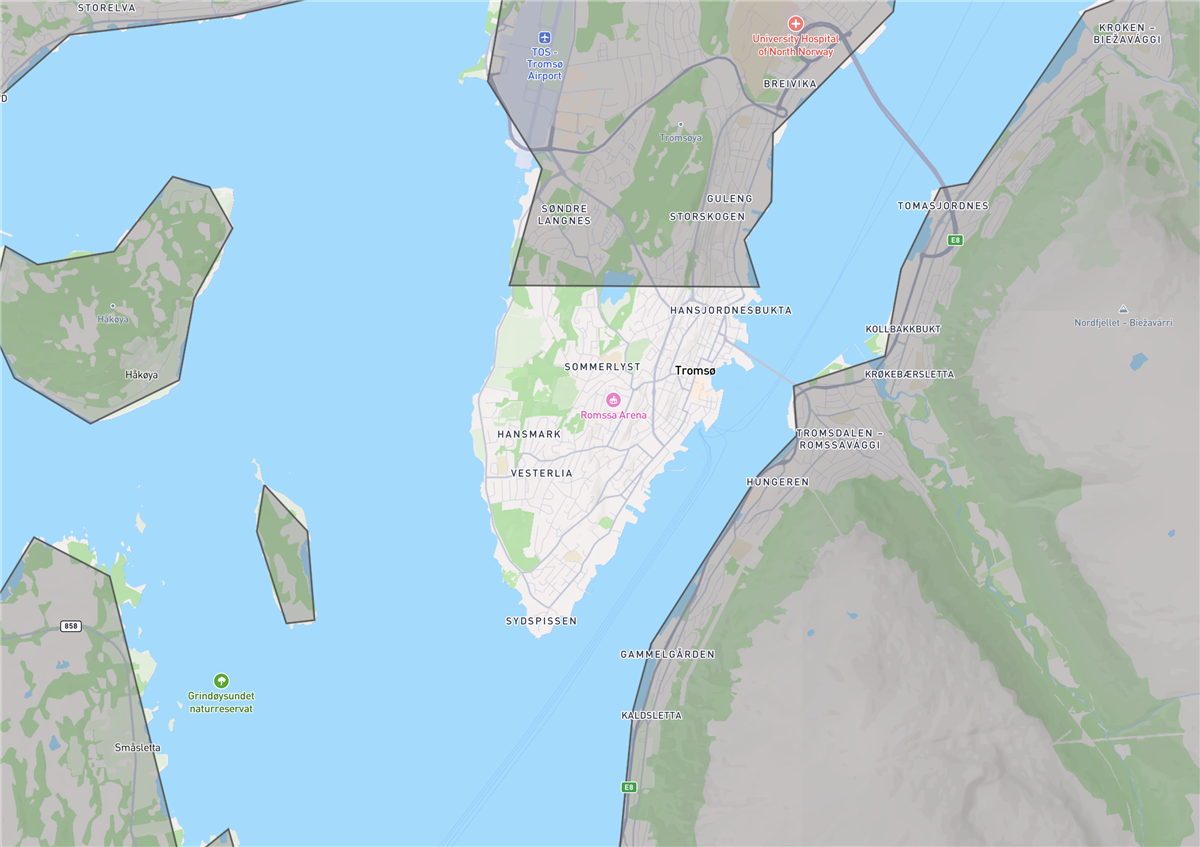 Oversikt over bysonen som ikke er dekt av tilskudd på samkjøring - Klikk for stort bilde
