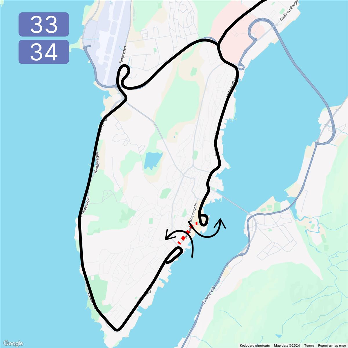 Omkjøring 17. mai linje 33/34 - Klikk for stort bilde