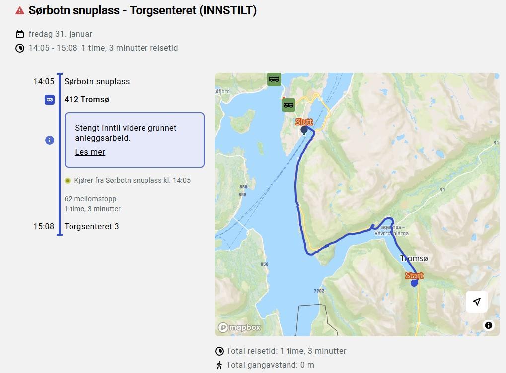 Sørbotn snuplass innstilt - Klikk for stort bilde